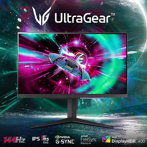 LG UltraGear 4K Gaming Monitor 27GR93U, 27 inch, 4K, 144Hz, 1ms GtG, IPS Display, HDR 10, NVIDIA G-Sync compatible & AMD FreeSync, Smart Energy Saving, Displayport, HDMI