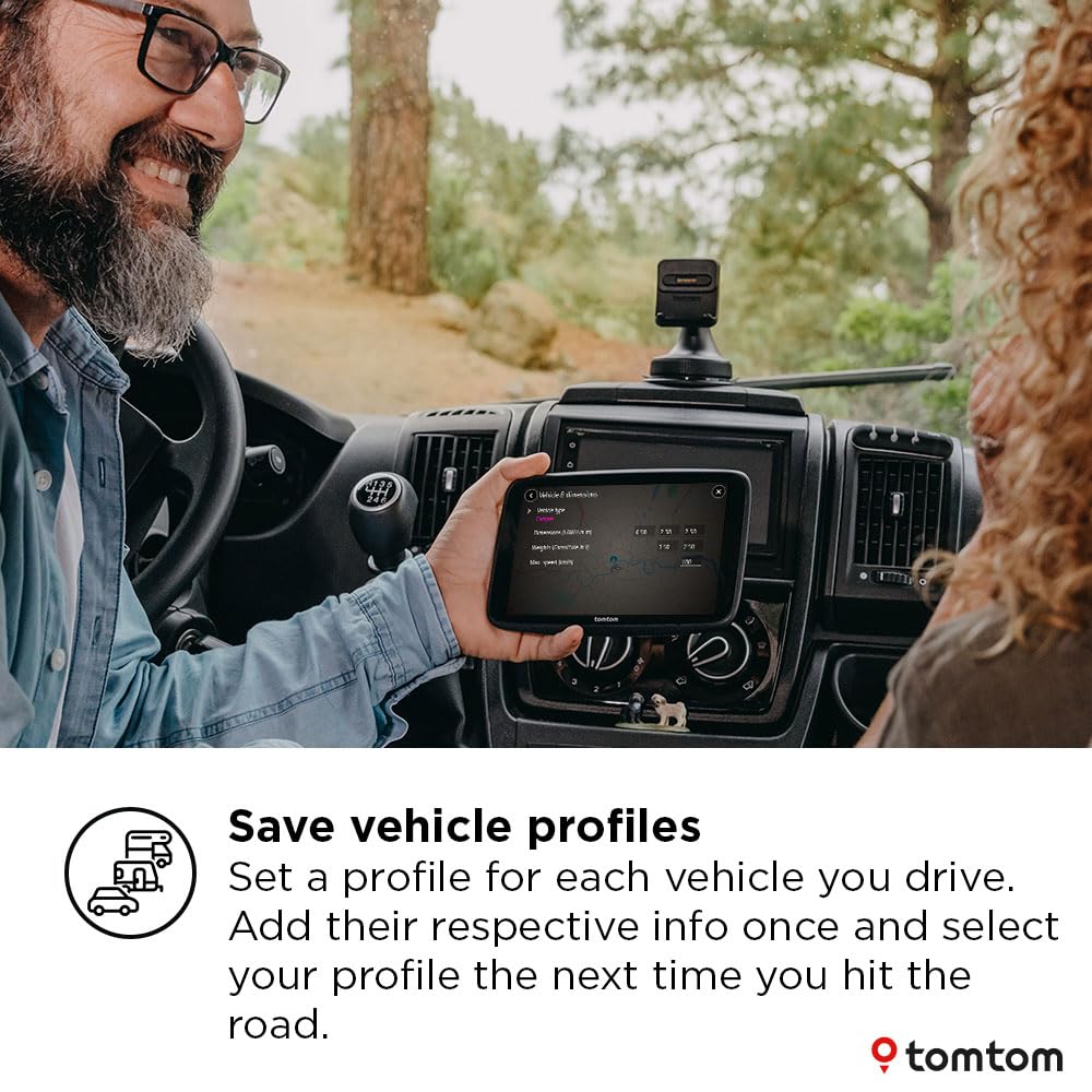 TomTom Campervan and Caravan Sat Nav GO Camper Tour 6" screen with Campervan and Caravan POIs, Updates via Wi-Fi, TomTom Traffic and Speedcam Warnings, Europe Maps