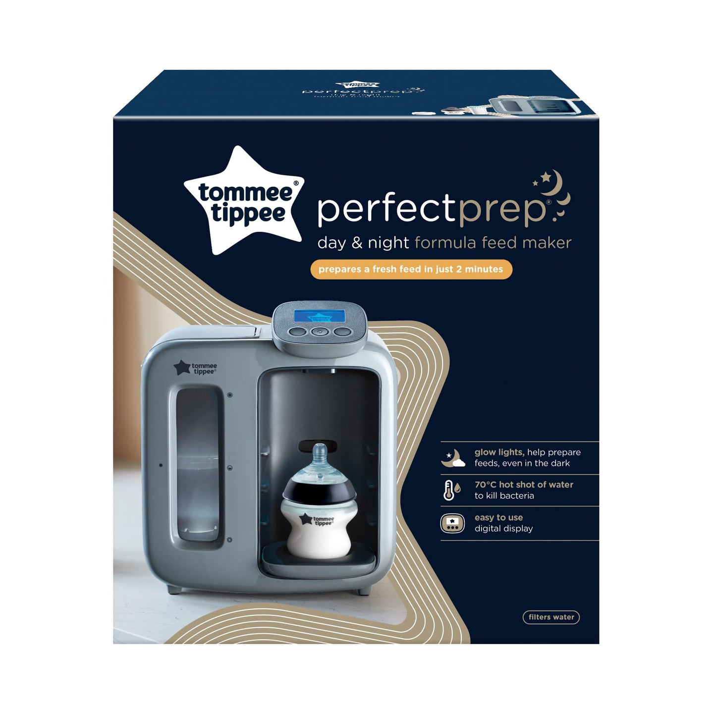 Tommee Tippee Perfect Prep Day & Night, Grey, Baby Bottle Formula Feed Maker with Antibacterial Filter, Digital Display and Adjustable Volume