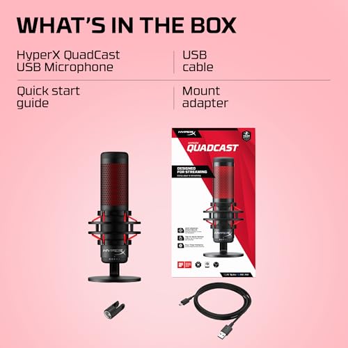 HyperX HX-MICQC-BK– Standalone Microphone for streamers, content creators and gamers PC, PS4, and Mac, Black, One Size