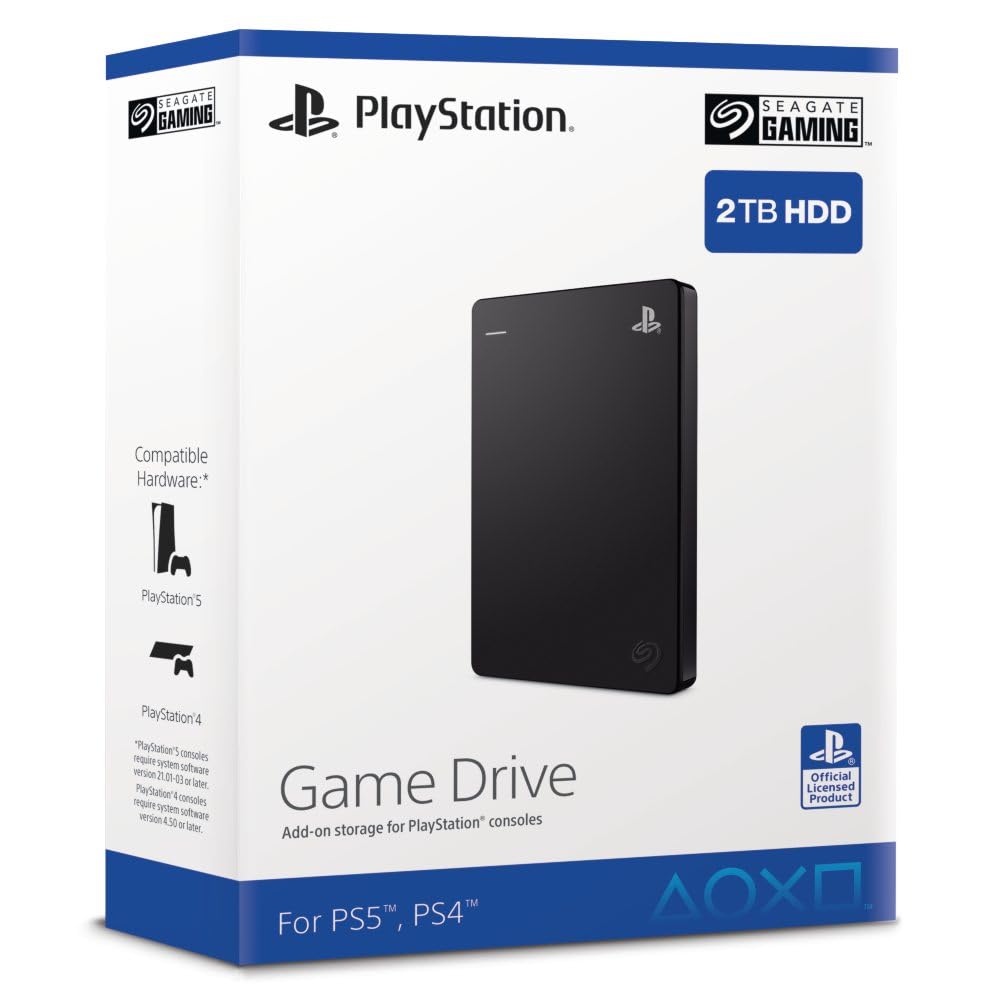 Seagate Game Drive for PS4, 2TB, Portable External Hard Drive, Compatible with PS4 and PS5 (STGD2000200), Black