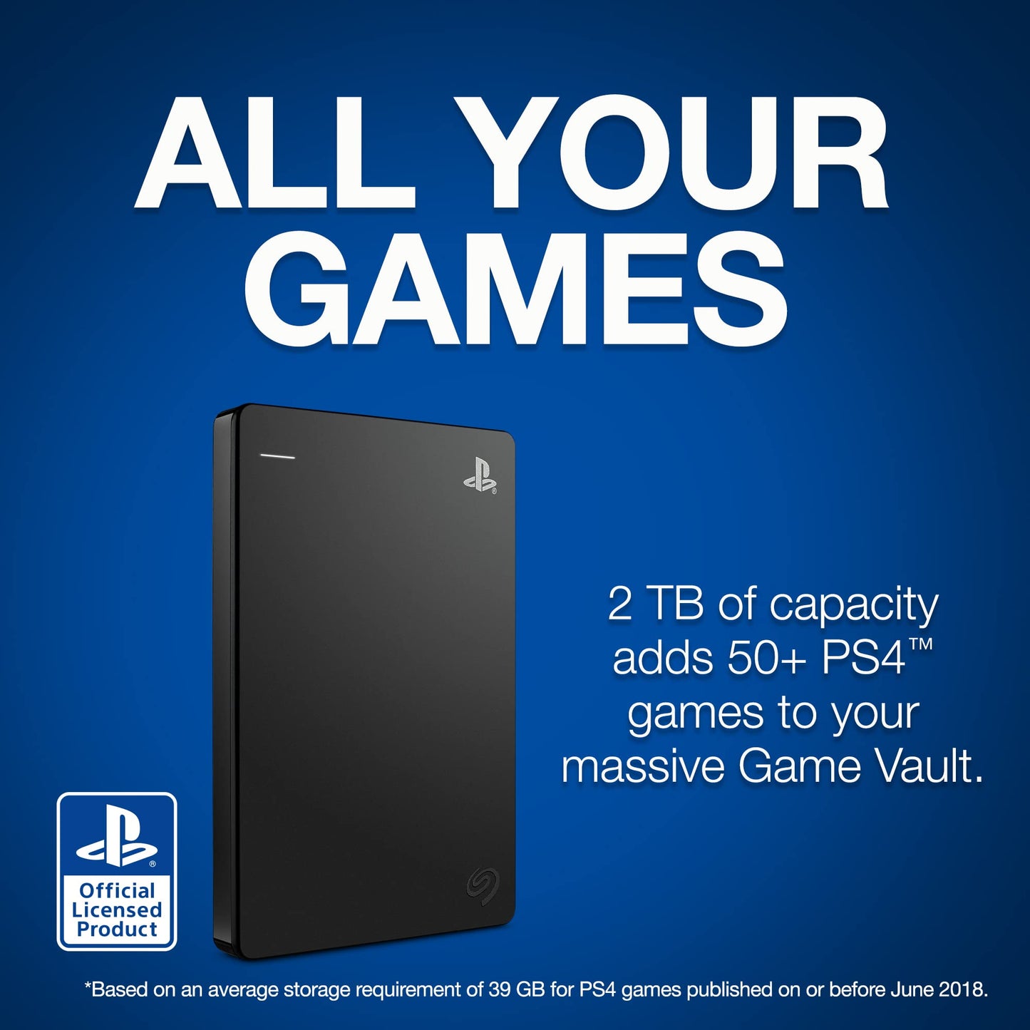 Seagate Game Drive for PS4, 2TB, Portable External Hard Drive, Compatible with PS4 and PS5 (STGD2000200), Black