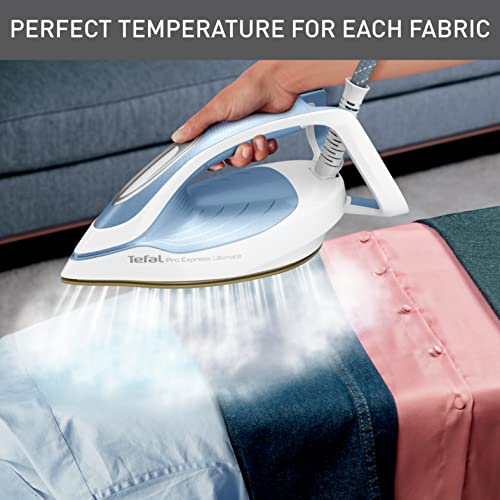 Tefal High Pressure Steam Generator Iron, 2700W, 580g/min Steam Boost, 7.6 Bar Pressure, GV9710 Pro Express Ultimate II, Blue & White