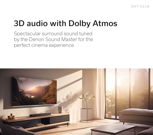 Denon DHT-S218 Soundbar with Dolby Atmos, 4K HDMI eARC, Built-In Down-Firing Subwoofers, Dialog Enhancer, Bluetooth - Black