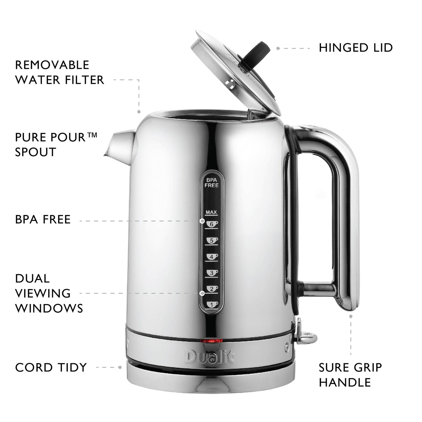 Dualit Classic Kettle | Quiet boiling kettle | 90 Second Boil Time | 1.7 L Capacity, 2.3 kW