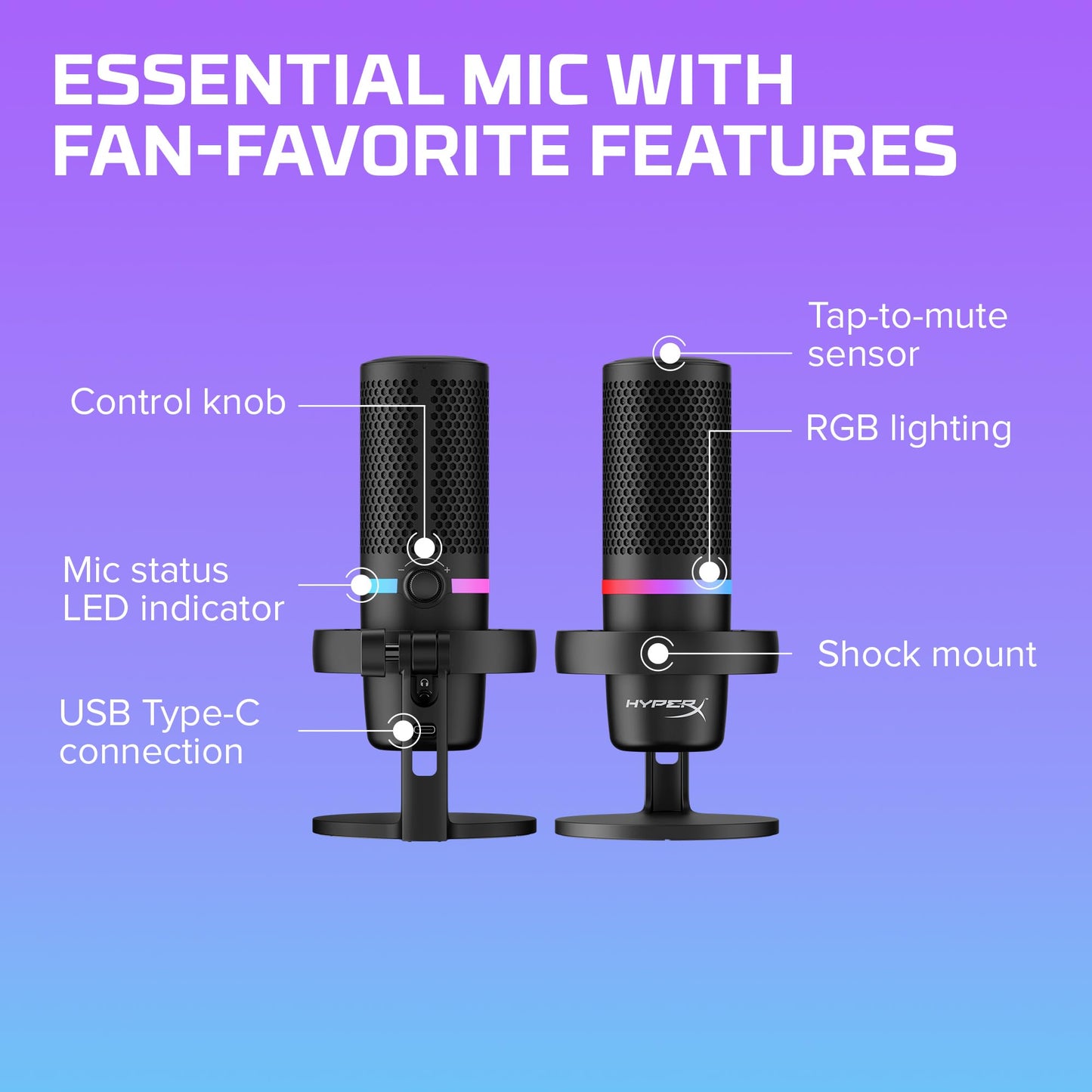 HyperX DuoCast – RGB USB Condenser Microphone for PC, PS5, PS4, Mac, Low-Profile Shock Mount, Cardioid, Omnidirectional, Pop Filter, Gain Control, Gaming, Streaming, Podcasts, Twitch