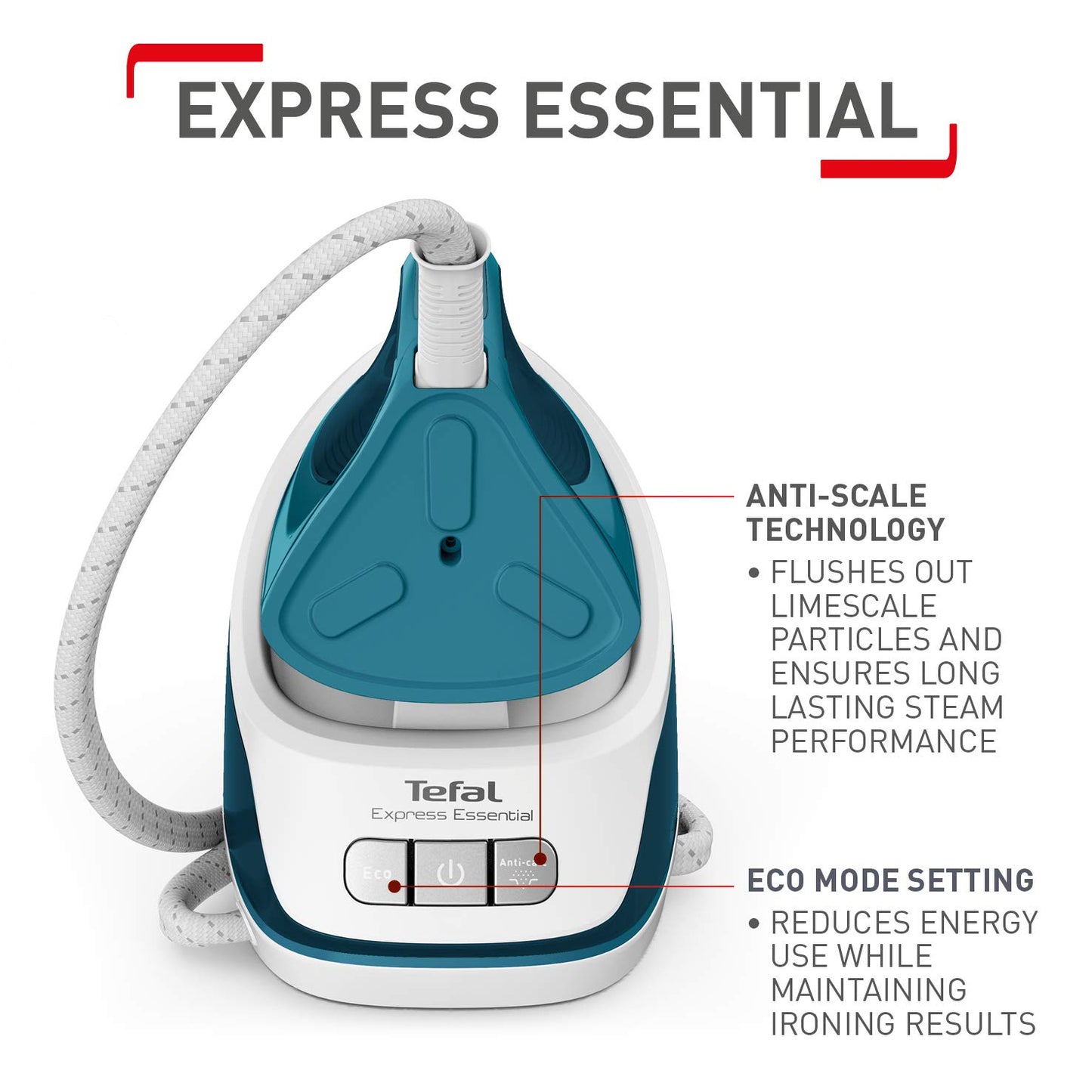 Tefal Steam Generator Iron, Express Essential, 2200 W, White and Green, SV6115