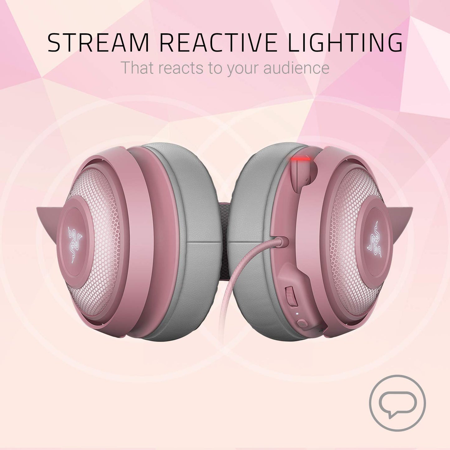 Razer Kraken Kitty Edition - Gaming Headset (The Cat Ear USB Gaming Headset, Chroma Lighting, Wired for Cross-Platform Gaming, 50 mm Driver, 3.5 mm Cable with Line Controls) Quartz Pink