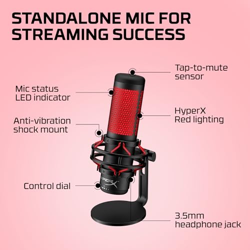 HyperX HX-MICQC-BK– Standalone Microphone for streamers, content creators and gamers PC, PS4, and Mac, Black, One Size