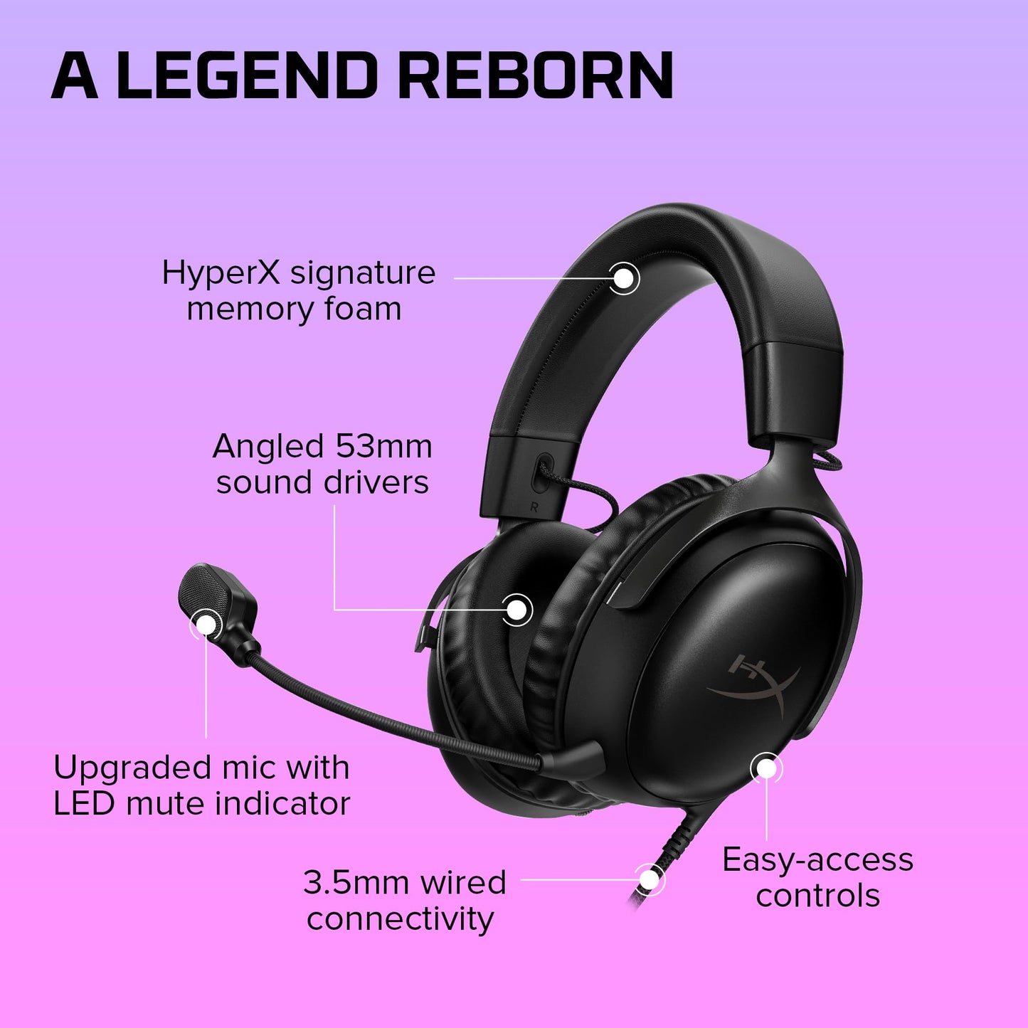 HyperX Cloud III – Wired Gaming Headset, PC, PS5, Xbox Series X|S, Angled 53mm Drivers, DTS, Memory Foam, Durable Frame, Ultra-Clear 10mm Mic, USB-C, USB-A, 3.5mm