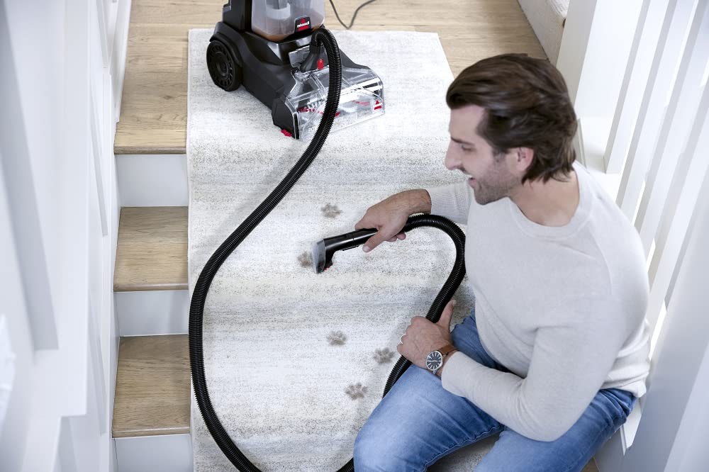 BISSELL PowerClean 2X | Powerful Carpet Cleaner with Lightweight & Maneuverable Design | Intuitive Two-Tank System | 3112E, Charcoal Gray/Mambo Red