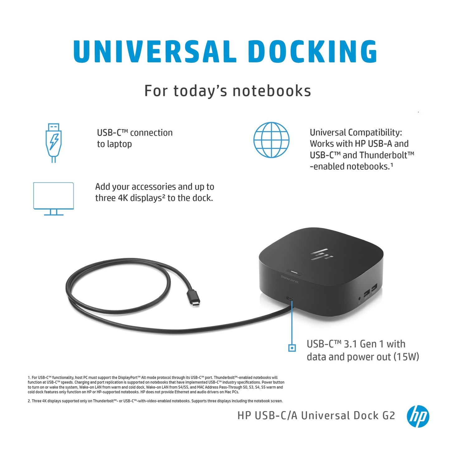 HP USB-C 120W Dock G5 - Expand Ports, Connect Up to Three Displays - Space-Saving Design