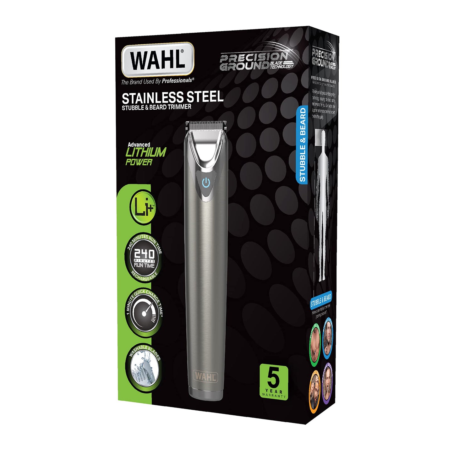 Wahl Stainless Steel Stubble & Beard Trimmer, Beard Trimmers for Men, Rechargeable Trimmer, Stubble Trimmer, Washable Head, Cordless Trimmers, Men’s Stubble Trimmer, Male Grooming Set, Beard Care