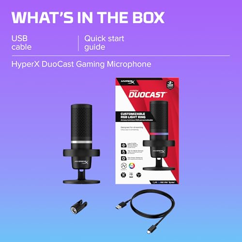 HyperX DuoCast – RGB USB Condenser Microphone for PC, PS5, PS4, Mac, Low-Profile Shock Mount, Cardioid, Omnidirectional, Pop Filter, Gain Control, Gaming, Streaming, Podcasts, Twitch