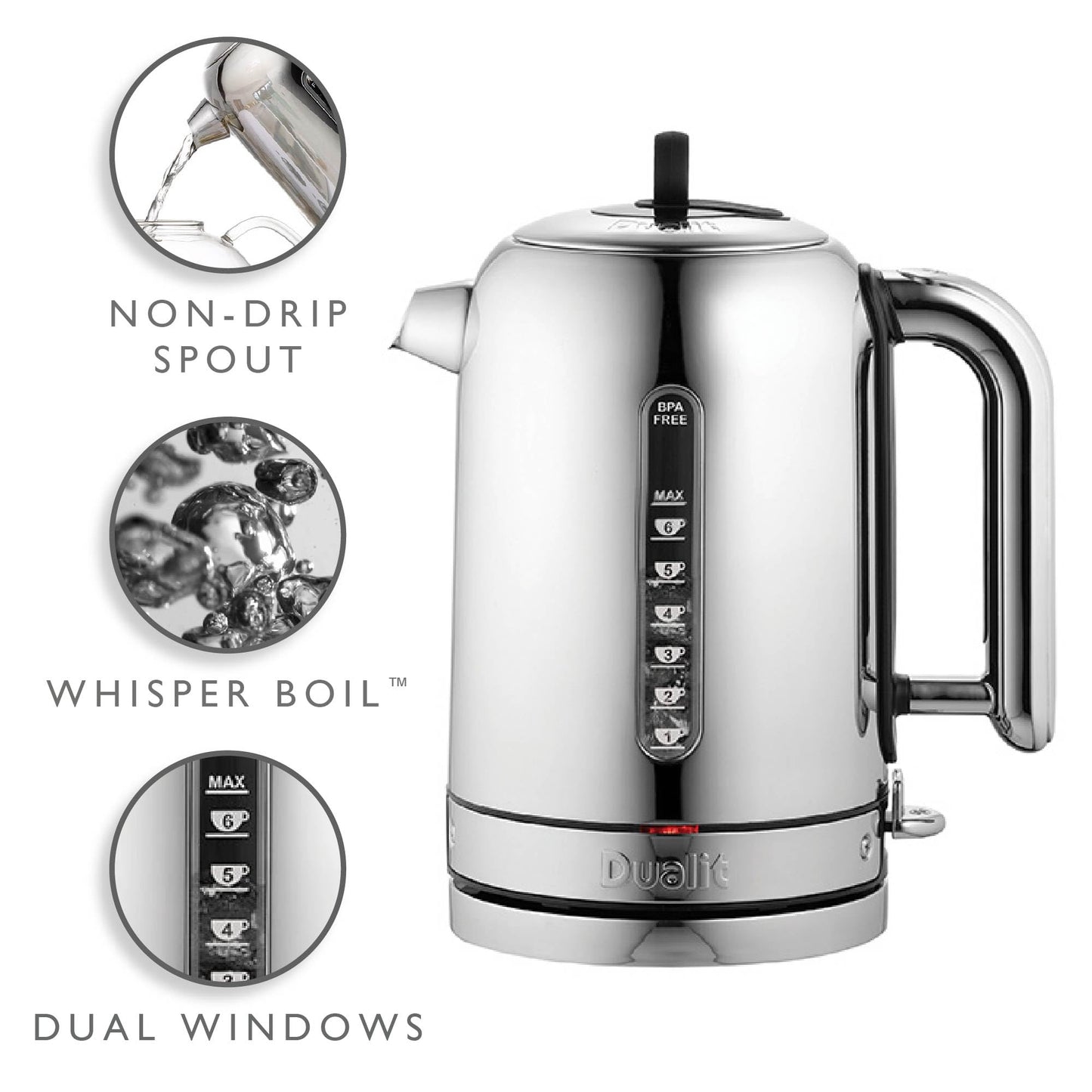 Dualit Classic Kettle | Quiet boiling kettle | 90 Second Boil Time | 1.7 L Capacity, 2.3 kW
