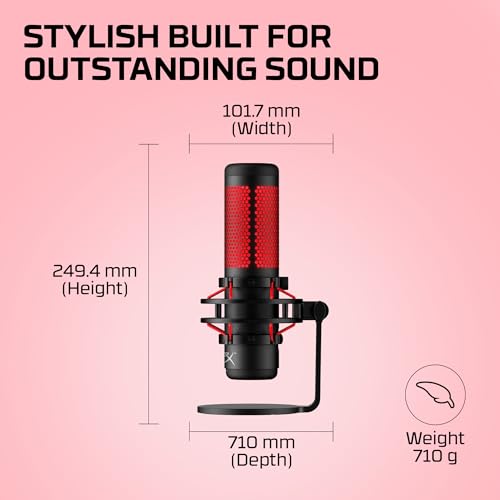 HyperX HX-MICQC-BK– Standalone Microphone for streamers, content creators and gamers PC, PS4, and Mac, Black, One Size