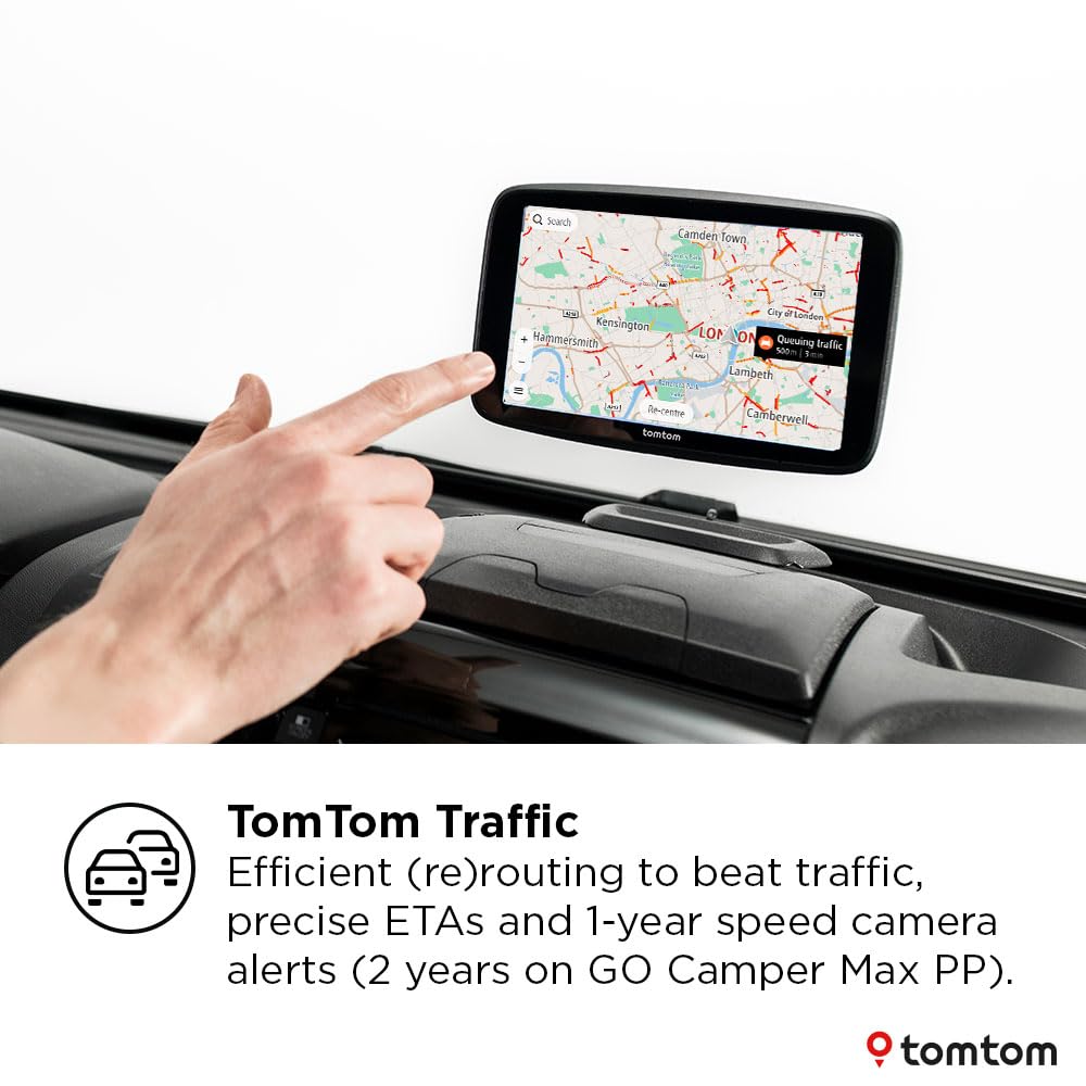 TomTom Campervan and Caravan Sat Nav GO Camper Tour 6" screen with Campervan and Caravan POIs, Updates via Wi-Fi, TomTom Traffic and Speedcam Warnings, Europe Maps