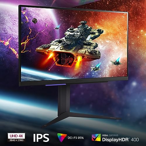 LG UltraGear 4K Gaming Monitor 27GR93U, 27 inch, 4K, 144Hz, 1ms GtG, IPS Display, HDR 10, NVIDIA G-Sync compatible & AMD FreeSync, Smart Energy Saving, Displayport, HDMI