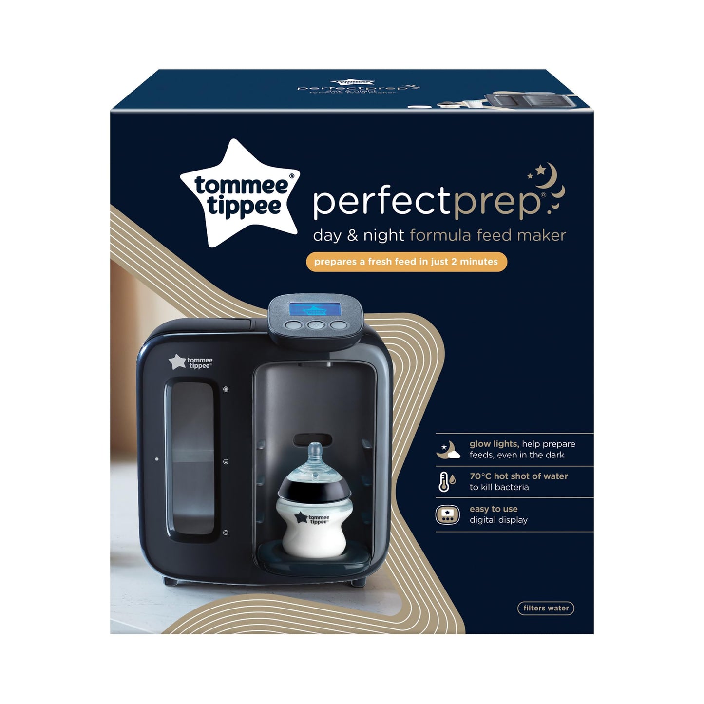 Tommee Tippee Perfect Prep Day & Night, Grey, Baby Bottle Formula Feed Maker with Antibacterial Filter, Digital Display and Adjustable Volume
