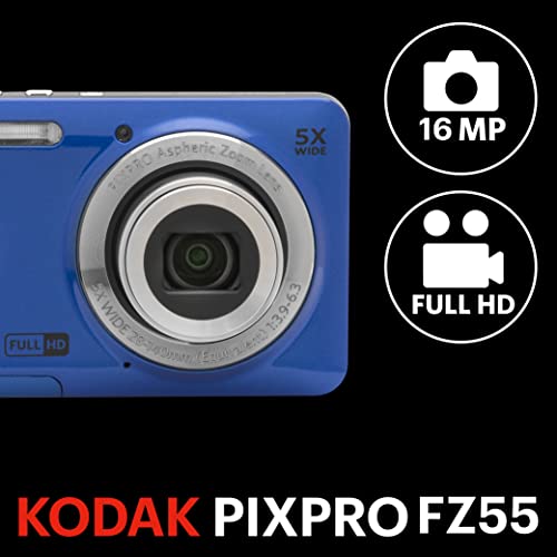 KODAK PIXPRO Friendly Zoom FZ55-BK 16MP Digital Camera with 5X Optical Zoom 28mm Wide Angle and 2.7" LCD Screen