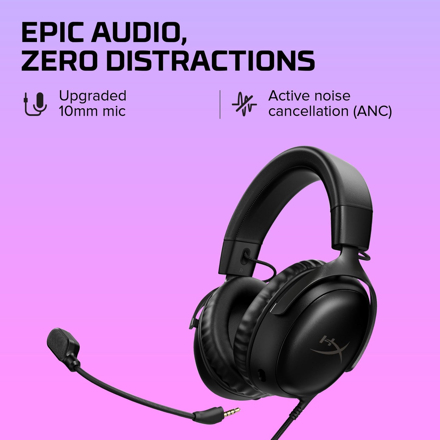 HyperX Cloud III – Wired Gaming Headset, PC, PS5, Xbox Series X|S, Angled 53mm Drivers, DTS, Memory Foam, Durable Frame, Ultra-Clear 10mm Mic, USB-C, USB-A, 3.5mm