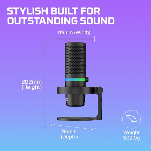 HyperX DuoCast – RGB USB Condenser Microphone for PC, PS5, PS4, Mac, Low-Profile Shock Mount, Cardioid, Omnidirectional, Pop Filter, Gain Control, Gaming, Streaming, Podcasts, Twitch