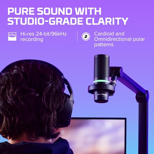 HyperX DuoCast – RGB USB Condenser Microphone for PC, PS5, PS4, Mac, Low-Profile Shock Mount, Cardioid, Omnidirectional, Pop Filter, Gain Control, Gaming, Streaming, Podcasts, Twitch