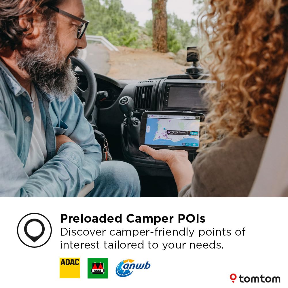 TomTom Campervan and Caravan Sat Nav GO Camper Tour 6" screen with Campervan and Caravan POIs, Updates via Wi-Fi, TomTom Traffic and Speedcam Warnings, Europe Maps