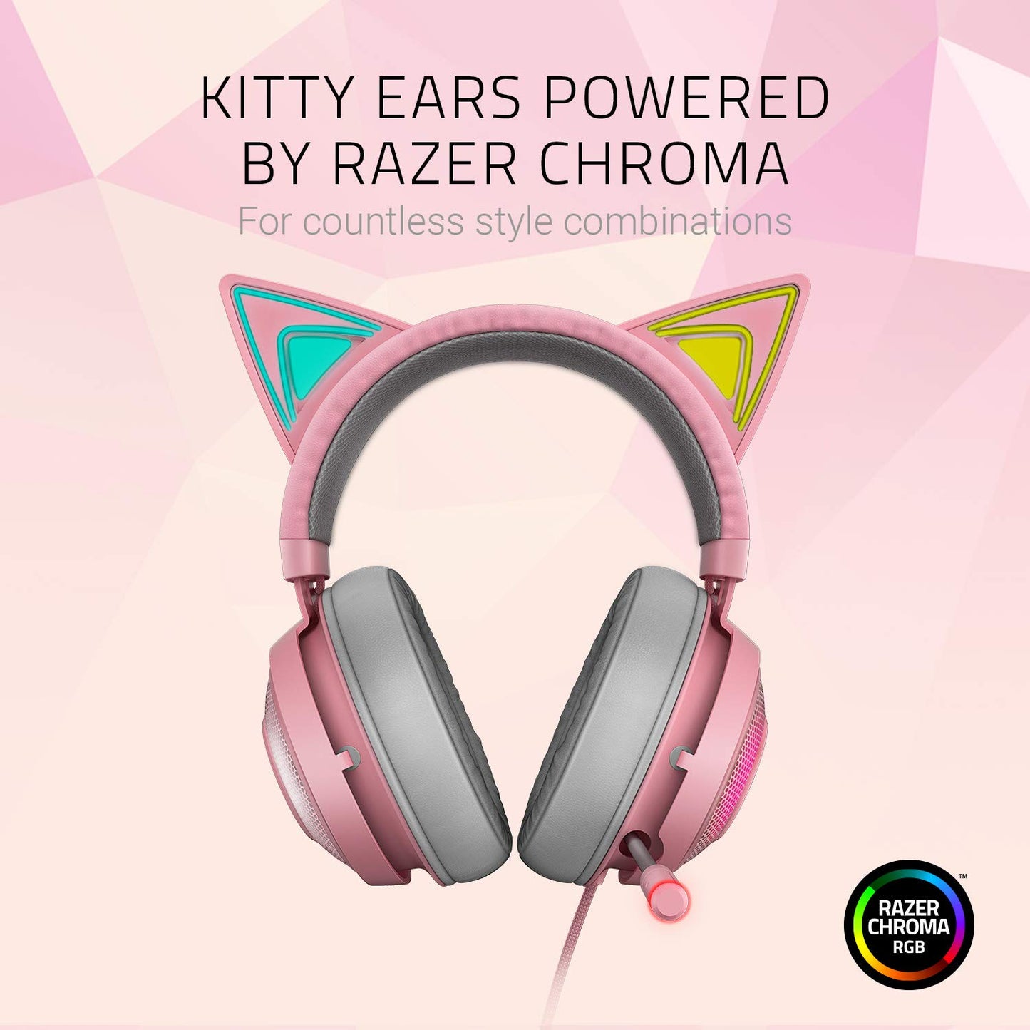 Razer Kraken Kitty Edition - Gaming Headset (The Cat Ear USB Gaming Headset, Chroma Lighting, Wired for Cross-Platform Gaming, 50 mm Driver, 3.5 mm Cable with Line Controls) Quartz Pink