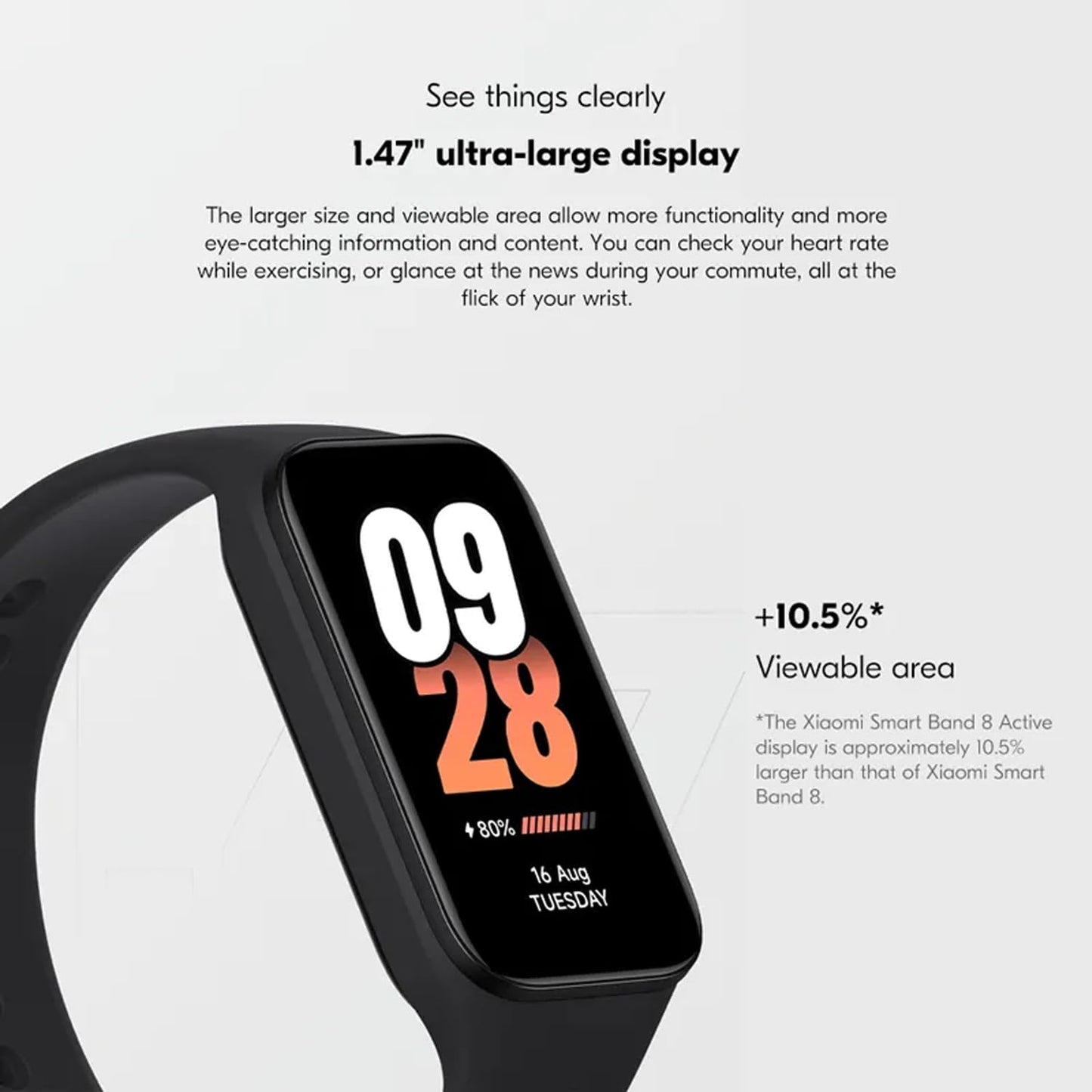 Xiaomi Smart Band 8 Active Fitness Tracker & Activity Tracker with 1.47" LCD Display, 14-Day Battery Life, Blood Oxygen, Heart Rate, Sleep & Stress Monitoring, Fitness Watch for Men Women