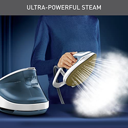 Tefal High Pressure Steam Generator Iron, 2700W, 580g/min Steam Boost, 7.6 Bar Pressure, GV9710 Pro Express Ultimate II, Blue & White