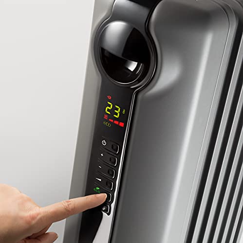 De'Longhi Radia S Oil filled Radiator for Rooms up to 60m3, Anti-frost and ECO Functions, LED Display, Timer and Safety Thermostat, with Handle and Castors, 2000W, Grey TRRS0920E.G