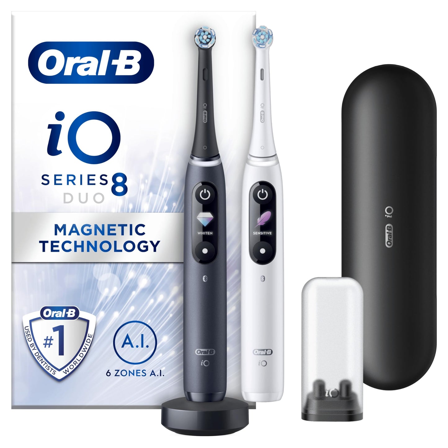 Oral-B iO8 Electric Toothbrushes for Adults, Gifts for Women/Men, App Connected Handle, 3 Toothbrush Heads, Travel Case & Toothbrush Head Holder, 6 Modes, 2 Pin UK Plug, Violet, Oral B IO Toothbrush