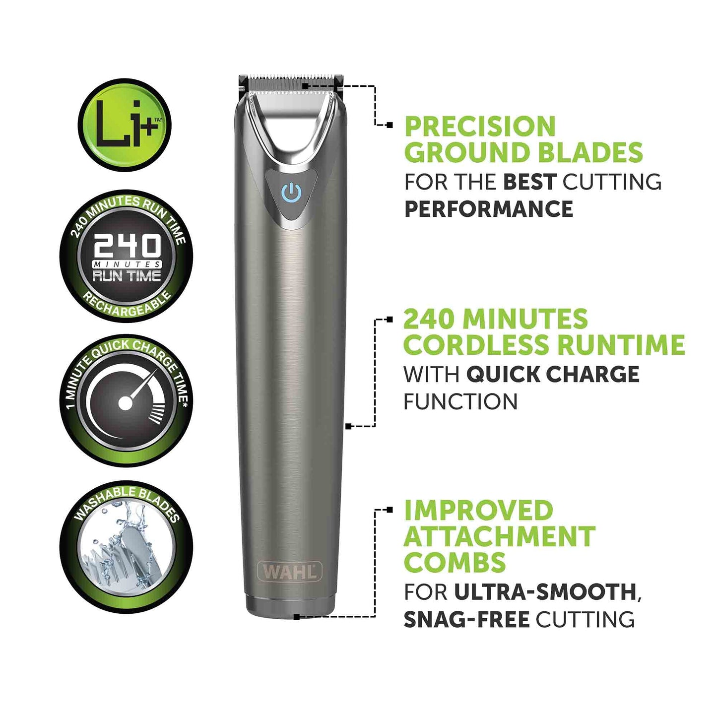 Wahl Stainless Steel Stubble & Beard Trimmer, Beard Trimmers for Men, Rechargeable Trimmer, Stubble Trimmer, Washable Head, Cordless Trimmers, Men’s Stubble Trimmer, Male Grooming Set, Beard Care