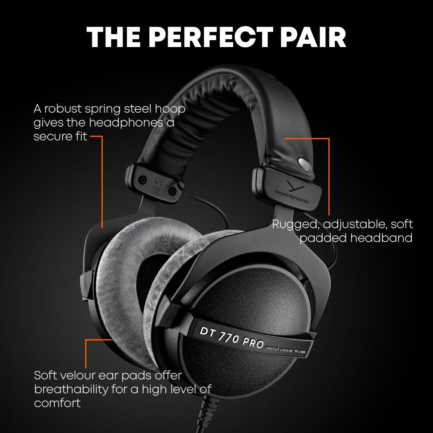 beyerdynamic DT 770 Pro Studio Headphones - Over-Ear, Closed-Back, Professional Design for Recording and Monitoring