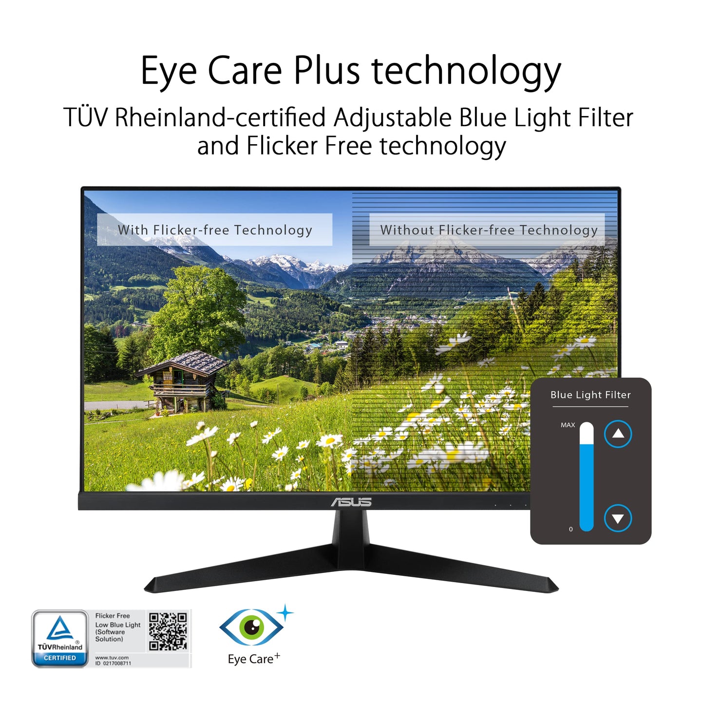 ASUS VA27EHF Eye Care Gaming Monitor – Full HD, Frameless, Adaptive-Sync, 1ms MPRT, HDMI, Low Blue Light, Flicker Free, Wall Mountable, Black