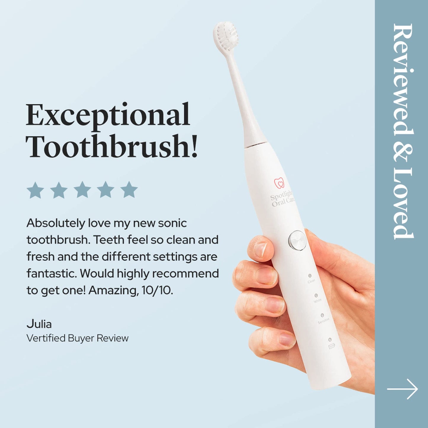 Spotlight Oral Care Sonic Toothbrush | Gentle & Effective Electric Toothbrush | 2-Minute Self Timer | Long Lasting Battery | 3 Speed Settings | Up to 48000 Reps/Min