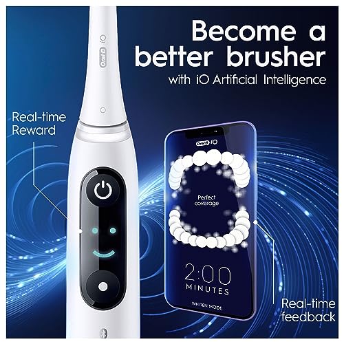 Oral-B iO8 Electric Toothbrushes for Adults, Gifts for Women/Men, App Connected Handle, 3 Toothbrush Heads, Travel Case & Toothbrush Head Holder, 6 Modes, 2 Pin UK Plug, Violet, Oral B IO Toothbrush
