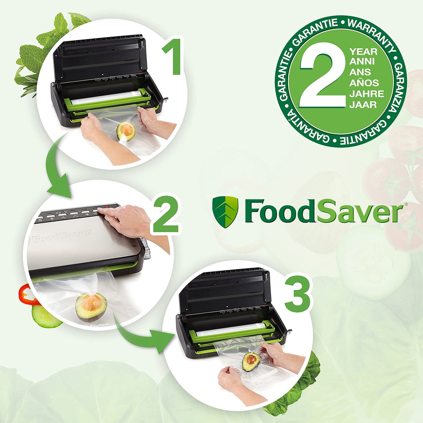 Foodsaver Food Vacuum Sealer Machine with Integrated Roll Storage | Bag Cutter and Delicate Food Mode | Includes Assorted Vacuum Sealer Bags | FFS005, Black