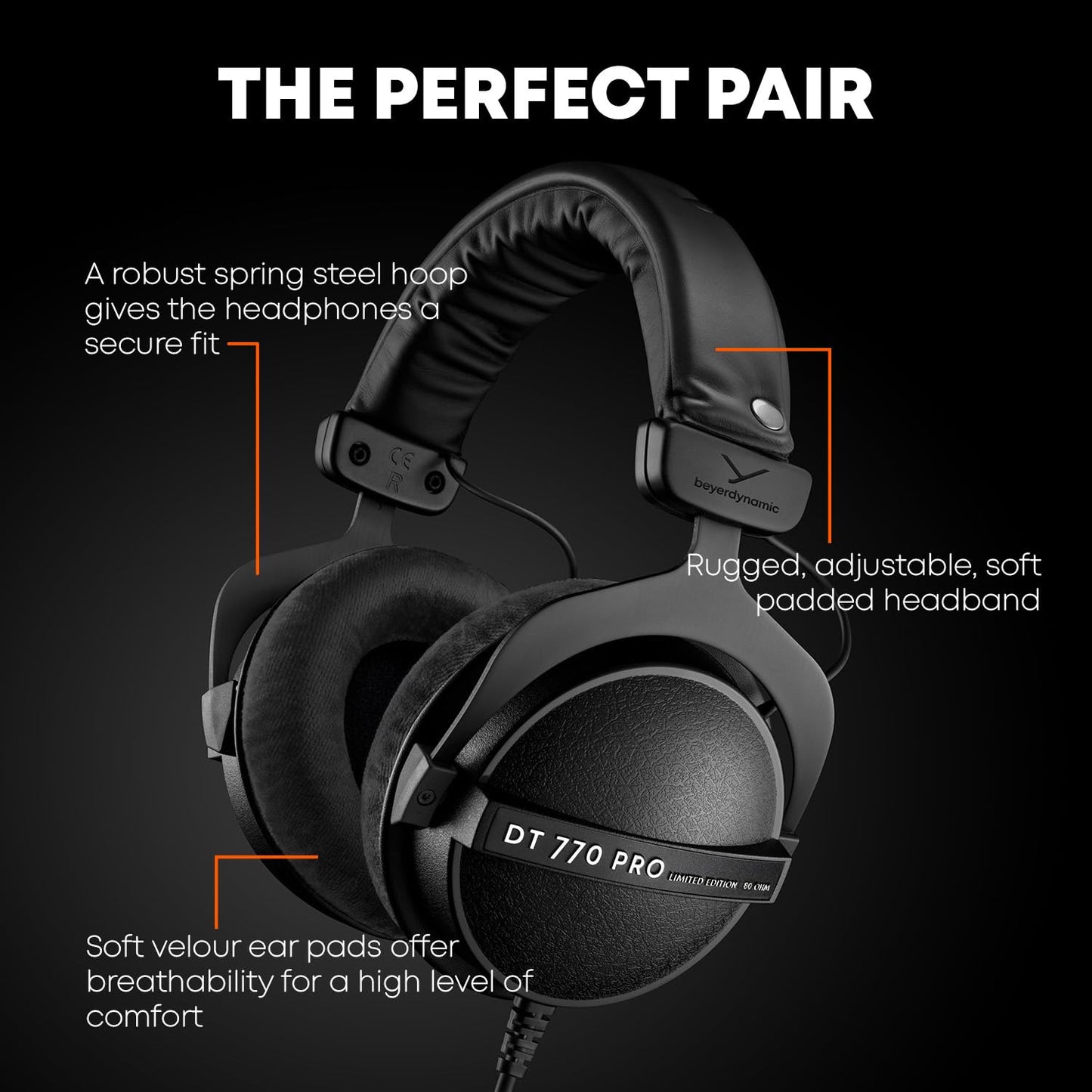 beyerdynamic DT 770 Pro Studio Headphones - Over-Ear, Closed-Back, Professional Design for Recording and Monitoring