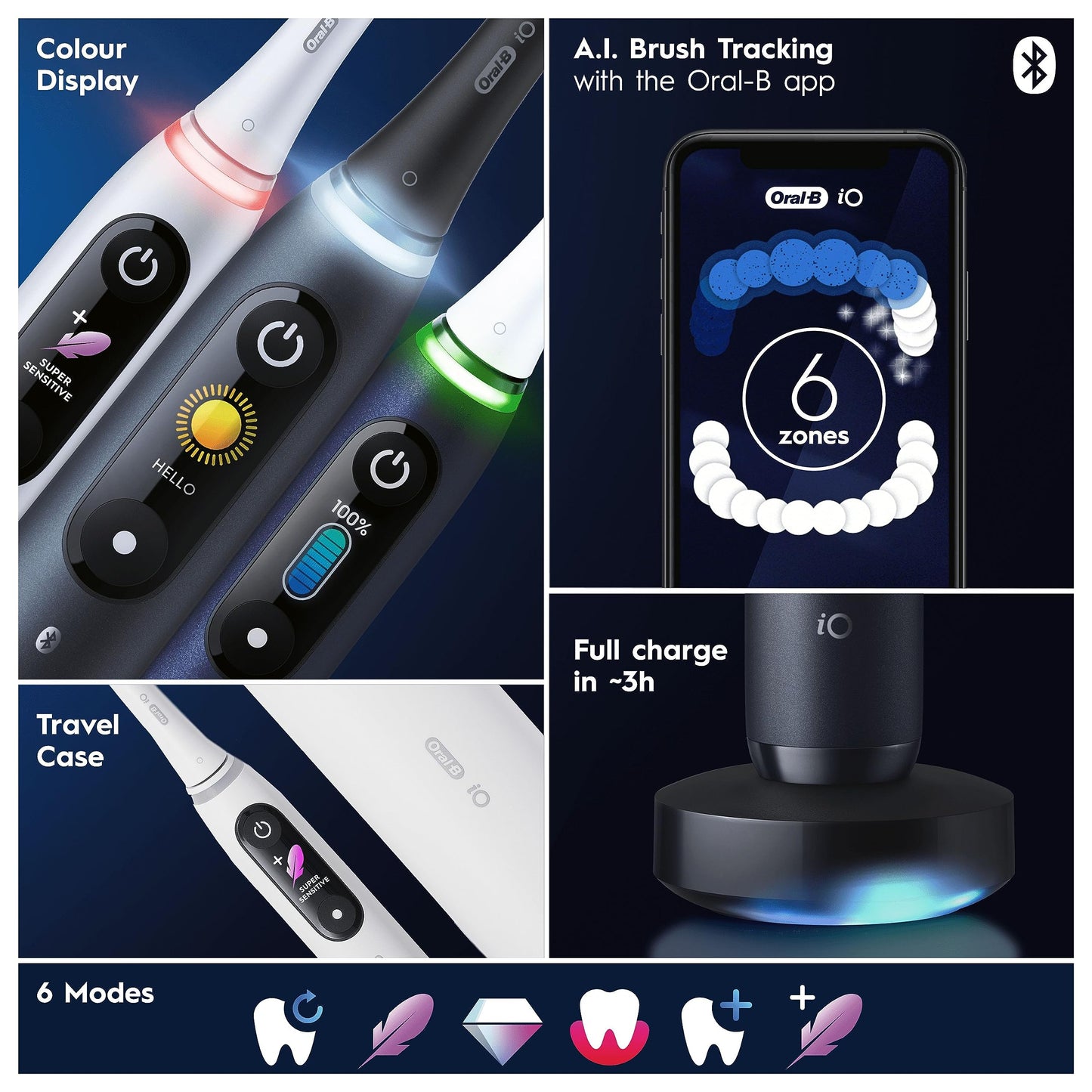 Oral-B iO8 Electric Toothbrushes for Adults, Gifts for Women/Men, App Connected Handle, 3 Toothbrush Heads, Travel Case & Toothbrush Head Holder, 6 Modes, 2 Pin UK Plug, Violet, Oral B IO Toothbrush
