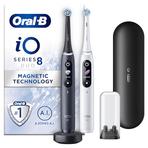Oral-B iO8 Electric Toothbrushes for Adults, Gifts for Women/Men, App Connected Handle, 3 Toothbrush Heads, Travel Case & Toothbrush Head Holder, 6 Modes, 2 Pin UK Plug, Violet, Oral B IO Toothbrush