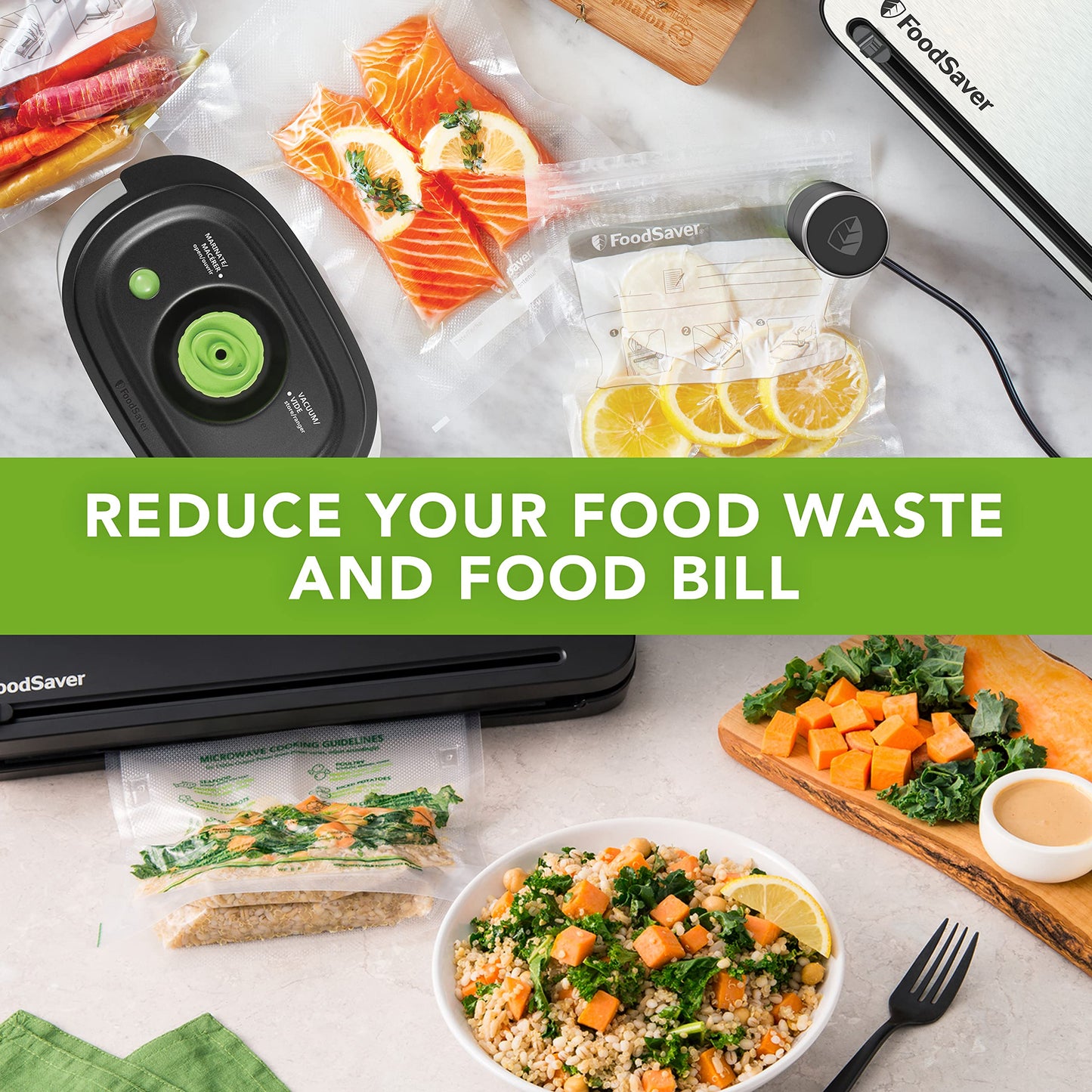 Foodsaver Food Vacuum Sealer Machine with Integrated Roll Storage | Bag Cutter and Delicate Food Mode | Includes Assorted Vacuum Sealer Bags | FFS005, Black